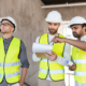 Tecnici in cantiere analizzano documentazione e rischi per la sicurezza sul lavoro